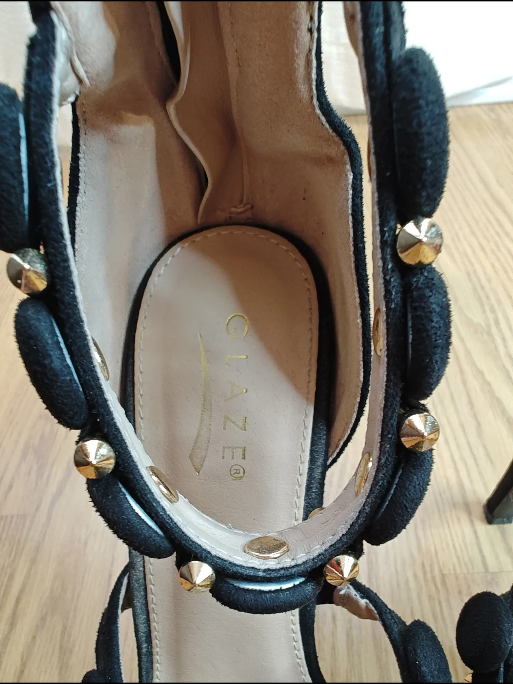 Glaze Black Studded Strappy Platform Heels Stiletto Sandal Edgy Glam Goth 8.5
